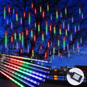 Meteor Shower Light Hanging Solar LED Christmas Light Raindrop Light Waterproof LED Solar Light 8 Tube Meteor Shower Rain Light Multicolor Meteor Light for Garden Tree Holiday Party Christmas Street