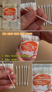 Tăm bông thân giấy trẻ em 1 đầu hình muỗng 1 đầu xoắn Venus - 200 que/hộp Cotton Swabs VENUS