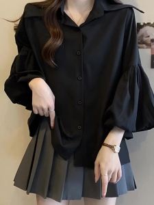 AIYITI | Elegant Lantern Sleeve Blouse Black