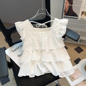 LANQIONG | Áo Sơ Mi Babydoll Cổ Vuông Tay Loe Ruffle Ngọt Ngào Phong Cách Pháp