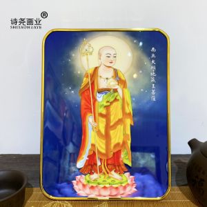 Indoor Decorative Buddha Image Frame Statue Altar Decoration Full Set Chinese Style Ceramic Core Printed Wall Art Decorations