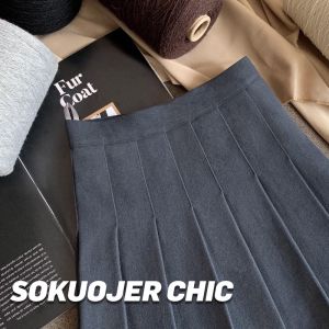 กระโปรงสั้นทรงเอเอวสูงหนาปานกลางสำหรับผู้หญิง สไตล์เกาหลี ปกปิดสะโพก จีบ ปิดด้วยซิป กระโปรงทรงเอ