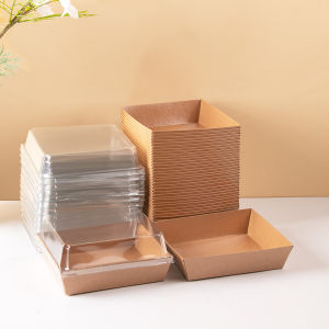 10pcs Kraft Paper Cake Dessert Donut Boxes Candy Cookie Packaging Box with Clear Lids Birthday Party Decoration Wedding Supplies