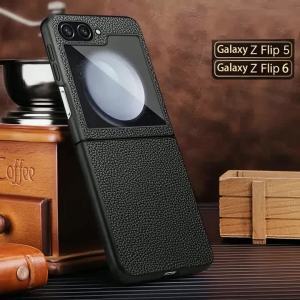 Luxury Lychee Texture Faux Leather Fashion Business Phone Case For Samsung Galaxy Z Flip 8 6 5 3 4 Flip7 FE Shockproof Cover