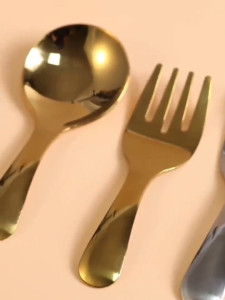 304 Stainless Steel Portable Short Handle Spoon Fork Student Tableware Dessert Fruit Mini Tableware