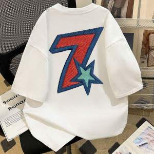 PAZHAOLANG | Oversized Cotton Number 7 Printed T-Shirt