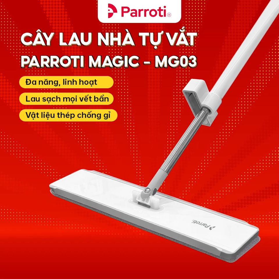 Cây Lau Nhà Tự Vắt Bàn Lau Xoay 360 Độ Có Tích Hợp Gạt Nước Cây Lau Trợ Lực Parroti - MG03