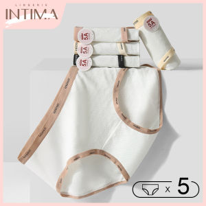 INTIMA 5 unit seluar dalam kapas berkualiti tinggi untuk wanita bernafas lancar seluar dalam pinggang rendah antibakteria kelangkang kontras warna surat Briefs Panty