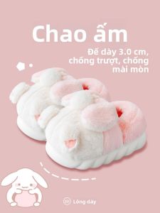 MONLEYTA | Dép bông mùa đông mới cho nữ đế dày lông cừu đế trong nhà ấm áp dễ thương ngoài trời dép EVA mùa thu đông