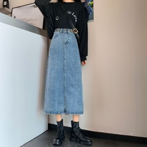 High Waist Chic A-Line Denim Skirt Womens Spring Summer 2025 plus Size Korean Style Loose Slimming Flared Long Skirt