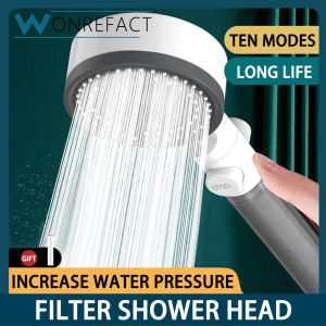 Multi-Functional High Pressure Shower Head with 10 Modes / One-Click Water Stop Switch / Super Strong Rain Hose Holder