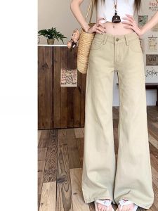 กางเกงยีนส์ทรงหลวมเอวต่ำสไตล์ย้อนยุคสไตล์อเมริกันสำหรับผู้หญิง กางเกงขายาวทรงหลวมสีกรมท่า ฤดูใบไม้ผลิและฤดูร้อน 2025