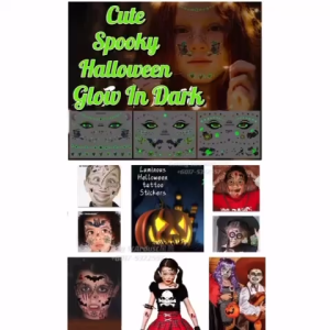 Halloween Fun Festive Dress Up Party Decal-Temporary Tattoos Kids Glow in The Dark Luminous Sticker-Non-Toxic Safe Easy