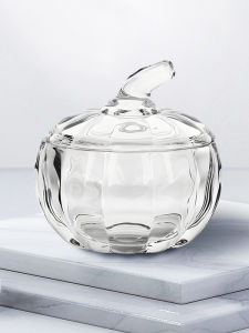 Transparent Crystal Glass Fruit Bowl Candy Dish Storage Box Covered Container Pumpkin Pot European Style Pure Color Dining Tableware