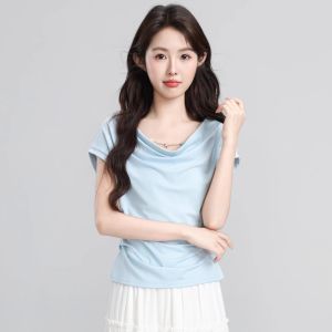 ZISUO | Áo Thun Thiết Kế Tay Ngắn Hình Dáng Không Đều Hương Thảo
