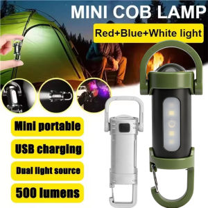ไฟทำงาน COB น้ำหนักเบาแบบพกพาชาร์จได้พวงกุญแจไฟฉายขนาดเล็กตะขอกลางแจ้งไฟเตือนฉุกเฉินสำหรับตั้งแคมป์เดินปีนเขา