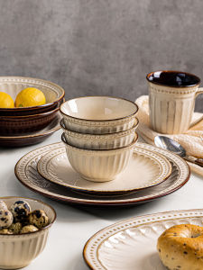 mornenjoy | 2026 New Household Vintage Ceramics Plates and Bowls