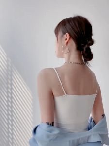 SHYLIE Summer Padded Bra Top Ice Silk Sling Camisole Women Singlet Top Seamless Suspender