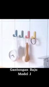 Gantungan Baju Model J / Alat Cantelan Dinding Kait Tas Handuk Kunci Kain Lap Bentuk J Warna-Warni / Nailess Hook Hanger Bahan Plastik Anti Patah Perekat Super Kuat / Gantungan Hook Tanpa Paku Bor Multifungsi / Organizer Perlangkapan Rumah Tangga Praktis