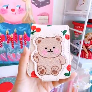 On The Go Bear Lipstick Bag With Mirror Travel Portable Make Up Cosmetic Pouch Case Women Organizer LA