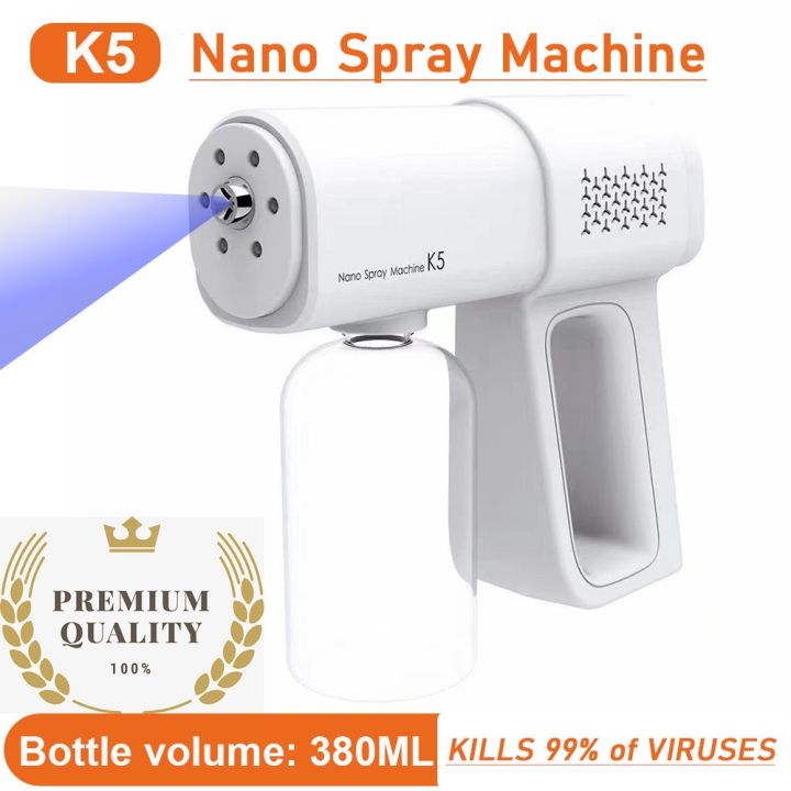 Original Nano Disinfectant Spray Gun Alcohol Mist Wireless Sprayer UV Blue Ray Steam Handheld Sterilizer K5 Anti-Bacteria Electrostatic lonizer Nano Spray Gun  Alcohol Mist Atomizer air treatment Humidifier Disinfectant Machine