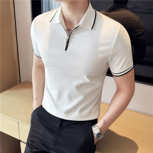 Áo Thun Polo Nam Tay Ngắn Mùa Hè Ice Silk Nửa Khóa Kéo Thời Trang Co Giãn Cổ Polo Nam Chất Liệu Polyester Thường Ngày