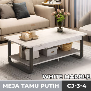 ORANGE Meja Ruang Tamu Serbaguna 2 Susun Minimalis Ukuran 100x50x42cm - Meja Kopi Motif Marmer Hitam