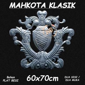 ornamen plat besi mahkota klasik dua sisi 60x70cm dua muka aksesoris pagar besi