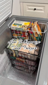 SJorage 4 Pack Stackable Chest Freezer Baskets Space Saving Multi Purpose Storage Rack with Non Slip Handles and for 5/7 Cu.FT Deep Freezer Sort and Get Frozen Food