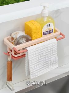 Kitchen Sink Sponge Storage Rack Towel Soap Brush Storage Rack Drainage Rack Punch-free Wall Mounted Shelf Suitable for bathroom kitchen