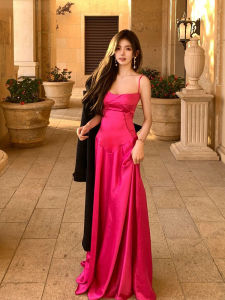 ชุดเดรสยาวสายเดี่ยวหรูหราสำหรับผู้หญิง ชุดไปงานวันเกิดชายหาด ชุดราตรี ชุดเดรสยาว ชุดเดรสยาวเอวสูง แขนกุด ฤดูร้อน