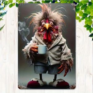 CIFbuy | Chicken and Coffee Metal Sign - Quirky Farmhouse Wall Art Decor Suitable for Home Cafe Bar - Vintage Retro Decorative Sign