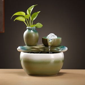 Rising Wealth Miniature Waterfall Display Piece Circular Crystal Ball Terracotta Vase Fountain Office Desktop Decorative Items Living Room