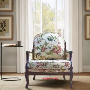 American Style Fabric Sofa Chair Leisure Bedroom Living Room Small Size Wooden Frame Vintage French Style Tiger Chair