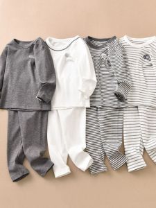 Japanese Style 2 Pieces Children Household Pajamas Suit Boys and Girls Baby Pure Cotton Thin Long-Sleeved Trousers Long John Pajama Pants