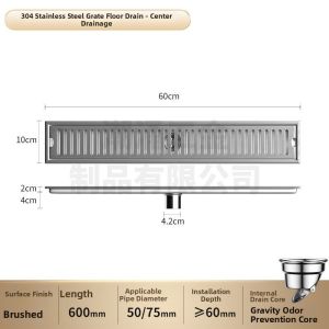 High Flow 304 Stainless Steel Rectangle Floor Drain