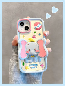 Full Cover Silicone Phone Case for  15Promax Cute Cartoon Dumbo Stand Anti-Fall Protection Soft 3D Design Eco-Friendly
