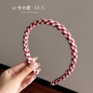 Red Plaid Hairband Womens Face Washing Hair Clip Fashionable Autumn Winter Versatile Hair Accessories Korean Style Hairband