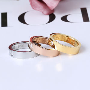 Rose Gold Titanium Steel Diamond Ring Card Home with Logo Signature Ring Male and Female Couples Ring Refers to Trend Jewelry Letter Couple
