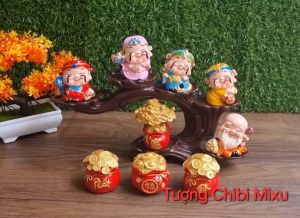 Bộ 05 Tượng Ngũ Phúc Cao Cấp Kết Hợp Phong Cách Phương Đông & Hiện Đại Kèm Chân Đế Vòng Cung