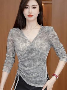 Fashionable Long Sleeve Womens T-shirt Autumn Style Dyed Top Spring Autumn Single Wear Early Autumn Knot T-shirt Women