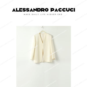 Wool & Silk No-collar Black White Suit