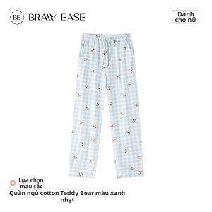 Quần ngủ BE Teddy Bear Collaborative cho nữ bằng cotton dáng quần dài in hoa văn