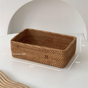 Japanese Style Wicker Desktop Storage Box Rectangular Cosmetic Organizer Tray Miscellaneous Item Storage Basket Display Plate