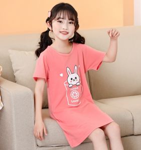 Girls Nightdress Pure Cotton Summer Thin Little Girls Pajamas Summer Short Sleeve Baby Dress Childrens Loungewear