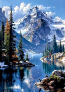 Multiple Sizes Large Snowy Mountain And Lake Jigsaw Puzzle - Beautiful Landscape Puzzle for Adults Family Fun Activity