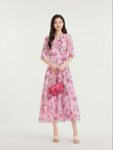 Koradior | 100 Pure Silk Rose Printed Maxi Dress