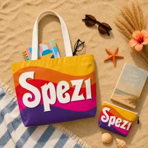 P-Paulaner Spezi Logo Storage Bags 2-Piece Set Double-Sided Printed Canvas Tote Bags with Zipper Shopping Shoulder Handbags