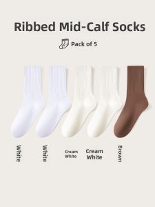JINGCHI | Pure Cotton Mid-Calf Womens Socks White Autumn Winter Warm Combed Cotton Solid Color Sweet Style Regular Crotch Height
