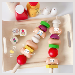 Mao Wooden BBQ Grill Beads Toy for Kids Delicious Double-Baked Present Educational Competitive Table Game Safe Non-Toxic Paint